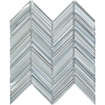 Alda Chevron Pattern Grey & Blue Mesh Mounted Glass Mosaic Tile