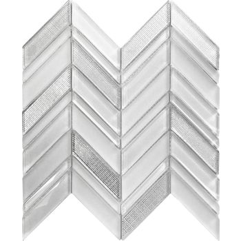 Geyser White & Silver Chevron Pattern Mesh Mounted Glass Mosaic Tile