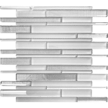 Geyser Sticks Pattern White & Silver Glass Mosaic Tile