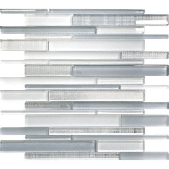 Reykjavik Sticks Pattern Grey, Silver & Blue Glass Mosaic Tile