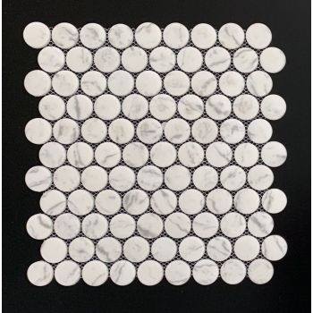 Penny Round Carrara Micro Crystal Glass Mosaic Tile | Wall | Bathroom | Shower | Kitchen