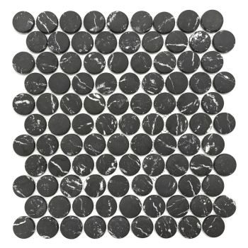 Penny Round Black Micro Crystal Glass Mosaic Tile | Wall | Bathroom | Shower | Kitchen