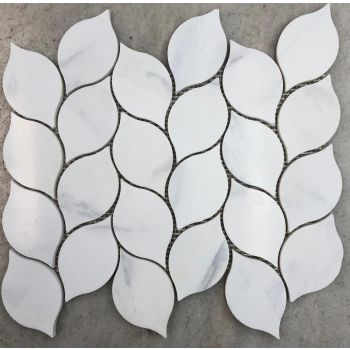 Standard GradeThassos White Leaf Pattern Polished Marble Mosaic Tile | Wall | Bathroom | Shower | Kitchen | Backsplash | Accent Wall