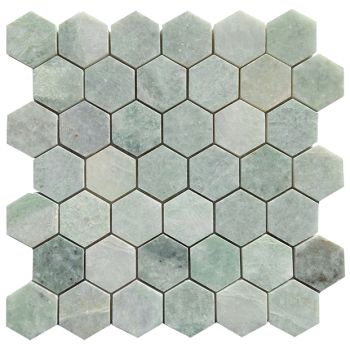 Ming Green 2" Hexagon Honed Marble Mosaic Tile | Wall | Floor | Shower | Kitchen