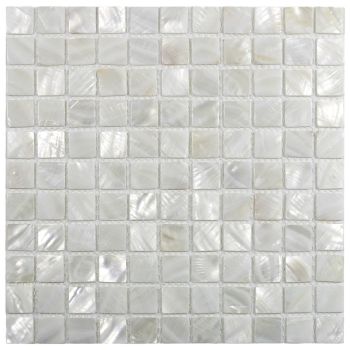 Mother of Pearl Arctic White SeaShell- 1 x 1 Mosaic Polished Tile 