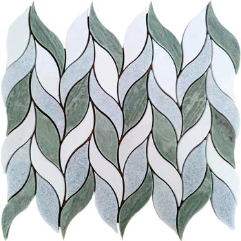 9.8 in. x 12.4 in. Leaf Pattern Mint Green, Blue Celeste, Shell Mesh Mounted Mosaic Tile | Wall | Floor | Kitchen | Shower