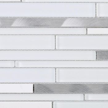 Random Strip White Slender Mixed Finish Marble, Aluminum & Glass Mosaic Tile | Backsplash | Shower | Kitchen | Bathroom | Wall 
