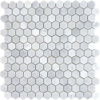 1" Italian White Carrara Hexagon Honed Mosaic Tile | Kitchen | Bathroom | Shower | Wall 
