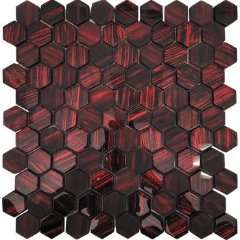 Piet Velvet Red Hexagon Glass Mosaic Tile