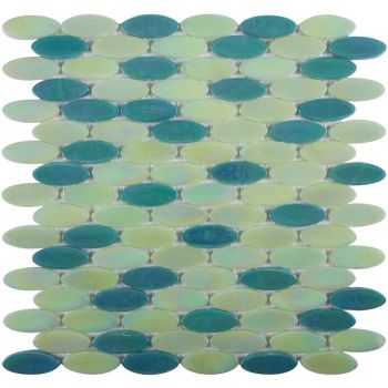 12x12 Oval Pattern Mixed Green Stained Glass Mosaic Tile | Pool Rated Tile