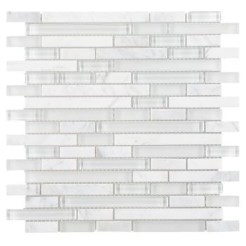 Linear Victory New Volakas Marble Mixed with White Glass Mosaic Tile | Kitchen | Bathroom | Shower | Wall | Backsplash | Accent Wall