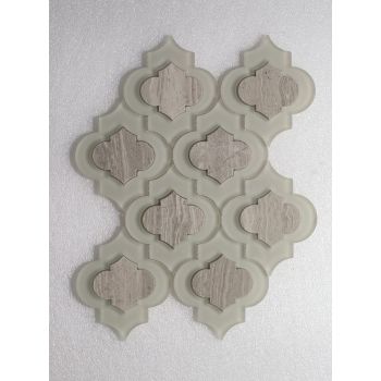 Water Jet Arabescato Marble and Clear Glass Mosaic Tile