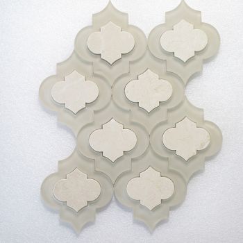 Water Jet Crema Marfil Marble and Clear Glass Mosaic Tile