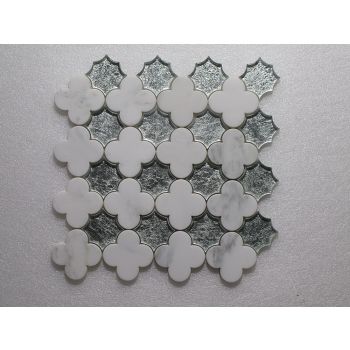 Water Jet Arabescato Marble and Silver Glass Mosaic Tile