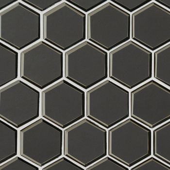 Metallic Gray Beveled 3" Hexagon Glass Mosaic Tile | Wall | Backsplash | Accent Wall | Countertop