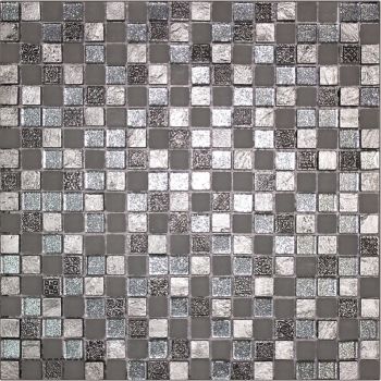 0.6x0.6 Mini Oak Grey & Silver Glass, Resin and Stone Mosaic Tile