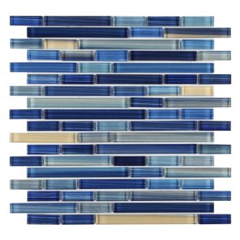 11.75x12 Linear Pattern Multi-Blue Painted Glass Mosaic Tile
