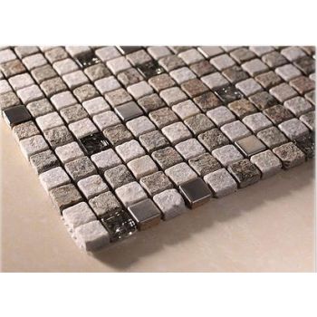 Smoky Mountain 5/8" x 5/8" White & Grey Stone Glass Mosaic Tile 