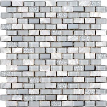nacar nieve Grey and White Brick Pattern Glass and Marble Mosaic Tile