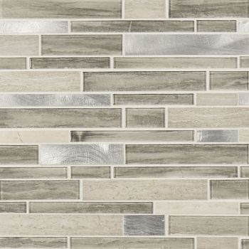 Ocotillo Interlocking 4 mm Thick Grey Glass Stone Metal Blend Mosaic Tile | Wall | Backsplash | Bathroom | Kitchen | Shower | Fireplace | Countertop