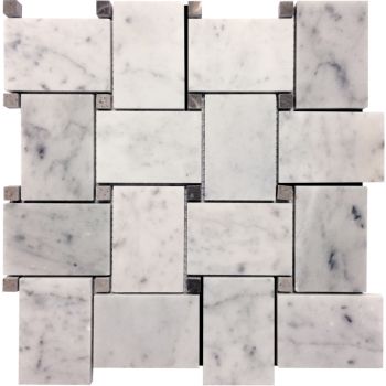 2x3 Old Town Bianco Carrara Marble White & Eastern Beige Large Basketweave Mosaic Tile