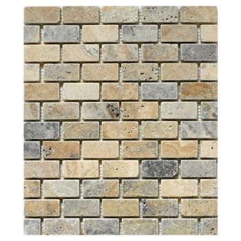 1x2 Philadelphia Scabos Tumbled Travertine Mesh Mounted Mosaic Tile