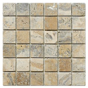 2x2 Philadelphia Scabos Travertine Tumbled Mesh Mounted Mosaic Tile