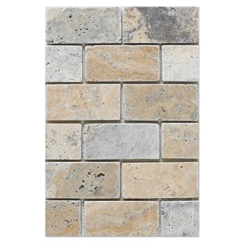 2x4 Philadelphia Scabos Travertine Tumbled Mesh Mounted Mosaic Tile