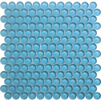 1 in. x 1 in. Turquoise Penny Round Glass Mosaic Tile | Pool Rated | Wall | Floor | Kitchen | Shower