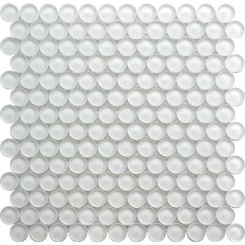 1 in. x 1 in. Mirage White Penny Round Glass Mosaic Tile | Pool Rated | Wall | Floor | Kitchen | Shower