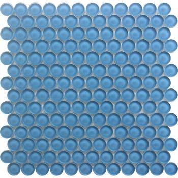 1 in. x 1 in. Laguna Blue Penny Round Glass Mosaic Tile | Pool Rated | Wall | Floor | Kitchen | Shower