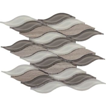 10.5x11 Pontus Multi Grey Glass & Grey Marble Waterjet Mosaic Tile
