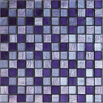 1x1 Purple Rain Blue & Silver Glass, Resin and Stone Mosaic Tile
