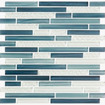 11.75x12 Random Stripe White & Blue Color Painted Glass Mosaic Tile