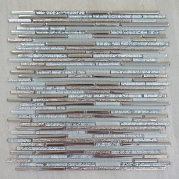 Random Pin Strip Pattern Glazed Blue Glossy Glass Mosaic Tile