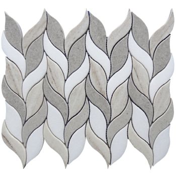 Bahariya Thassos White & Cinderella Grey Leaf Marble Mosaic Tile