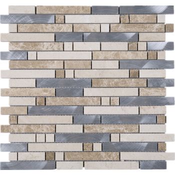 11-3/4 in. x 11-3/4 in. Gold Thread Glass & Stone Mesh Mounted Mosaic Tile