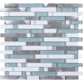 Blue Thread Glass & Aluminum Mesh Mounted Mosaic Tile
