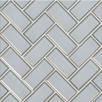 Ice Bevel Herringbone 2 in. x 4 in. White Glossy Glass Mosaic Tile | Wall | Backsplash | Accent Wall | Shower | Fireplace | Kitchen | Bathroom