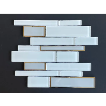 White Glass & Gold Glazed Edge Glass Mosaic Tile | Wall | Bathroom | Shower | Kitchen | Backsplash | Accent Wall
