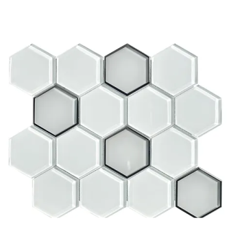3" x 3" White Glass & Silver Glazed Edge Mosaic Tile | Wall | Bathroom | Shower | Kitchen | Backsplash | Accent Wall