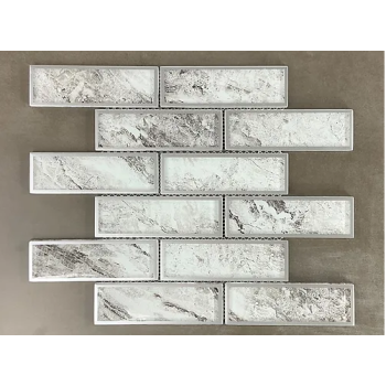 2" x 6" White Arttica Random Brick Glass & Silver Glazed Edge Glass Mosaic Tile | Wall | Bathroom | Shower | Kitchen | Backsplash | Accent Wall