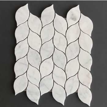 White Carrara Leaf Pattern Marble Polished Mosaic Tile