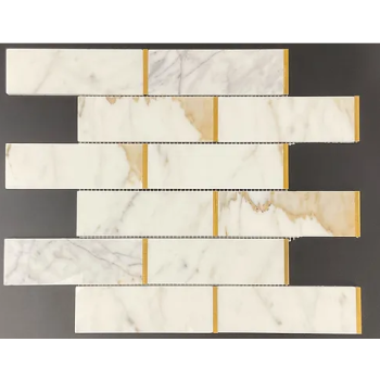 2" x 6" Calacatta Gold & Gold Metal Brick Polished Matte Mosaic Tile | Floor | Wall | Backsplash | Natural Stone