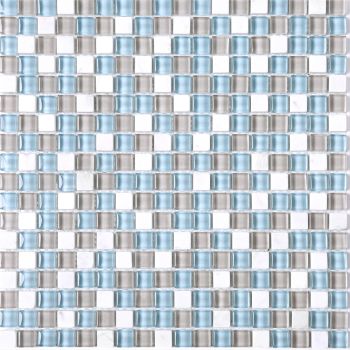 5/8"x5/8" Green-Beige & White Square Glass Mesh Mounted Mosaic Tile