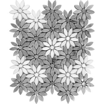 Ravenna Eastern White & Carrara Grey Flower Marble Mosaic Tile