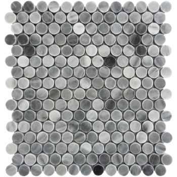 Logan Circle Cadet Grey Penny Round  Marble Mosaic Tile