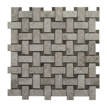 1" x 2" Silver Sky Basketweave with Silver Sky Dot Polished Marble Mosaic Tile | Floor | Wall | Accent | Backsplash | Shower