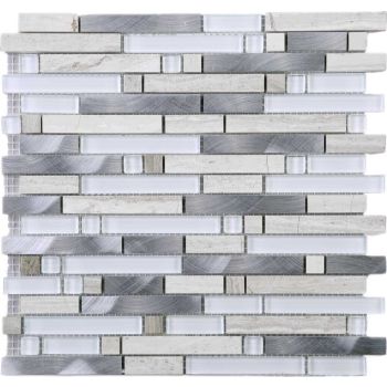 Grey Thread Glass & Stone Mesh Mounted Mosaic Tile