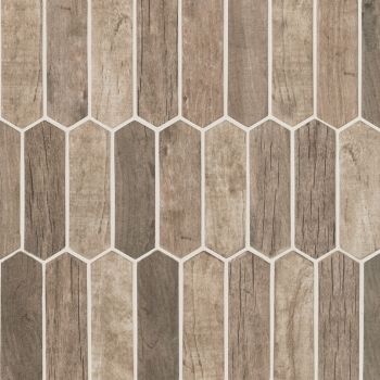 Driftwood Picket Pattern Brown Recycled Glass Mosaic Tile